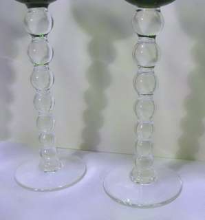   Crystal 4x Bubbles Green Hock Wine Glasses     France   Long Stem