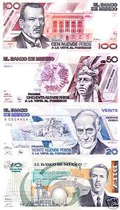 Mexico $ Collection 4 Bank Notes Same Serial UNC Super Price Special 