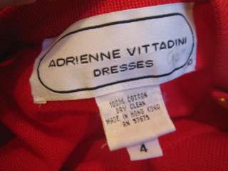 ADRIENNE VITTADINI red cotton dress   Women 4 VTG  