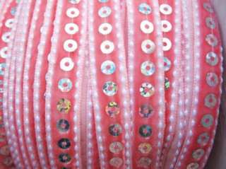 10y 3/8 Sequin Velvet Ribbon/Stitches/bow Pink RB019  