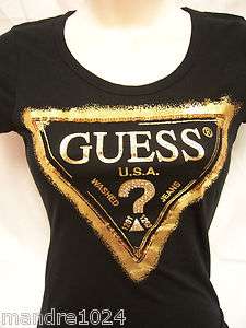 GUESS Womens Ladies CRYSTAL TRI GLITZ Sequin LOGO T Shirt NWT XS S M L 