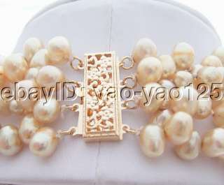 Excellent 4Strds Potato Pearl&Shell Flower Necklace  