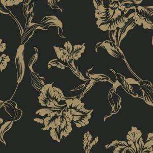   Wallpaper Company 56 sq.ft. Black And Nickel Large Floral Wallpaper