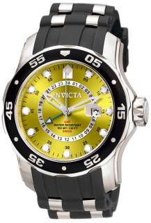 Invicta Mens Pro Diver Scuba Swiss Quartz GMT Yellow Dial Black 