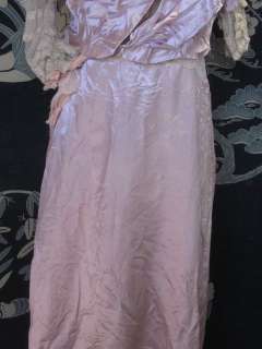 1910 Titanic Edwardian Pink Silk Satin Lace Evening Gown Formal Dress 