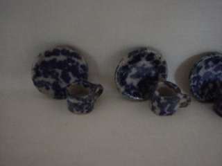 Spongeware Stoneware Miniature Vintage Dishes Handmade England 1950s 