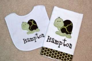 NEW* Personalized Turtle Applique Bib and Burp Cloth *Baby Gift 