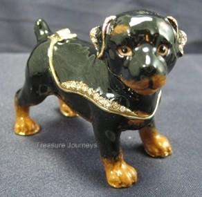 Swarovski Bejeweled Rottweiler Puppy Dog Trinket Box  