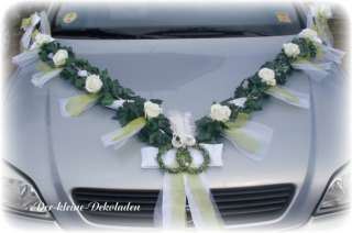 Autoschmuck,Autogirlande Hochzeit 3 tlg grün weiß  