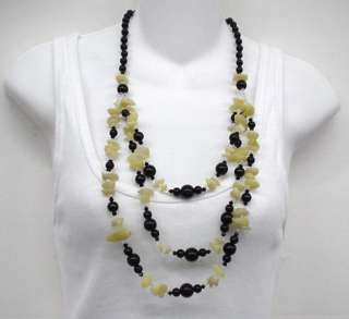 BLACK Multi Strands Gemstone Beads Strand Necklace 16  