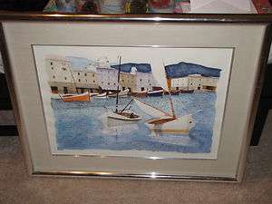 CHARLES LEVIER Original Watercolor 18x24 Boat Water Scene  