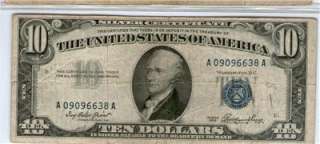 Nice 1953A $10 Blue Seal Silver Certificate High Grade These Old Time 