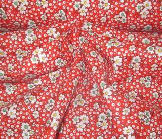 New Red Floral Poly Broadcloth Like Cotton Fabric  