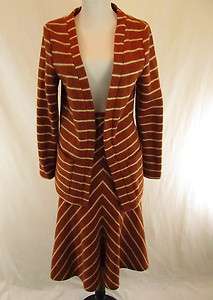   Visconte Firenze Trumpet Skirt Suit Rust Cream Stripe Knit Open Jacket