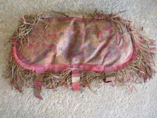 Antique Tuareg painted traditional leather cushion with fringes 