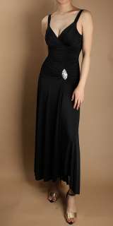   Brooch Ruched Long MAXI DRESS Evening Gown Prom Cocktail Party  