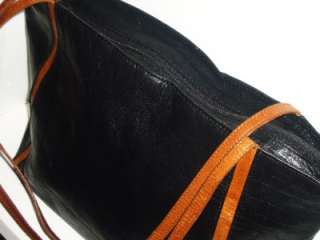 etienne aigner distressed black british tan leather tote shoulder bag 