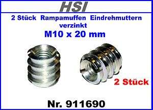 Stk. Eindrehmuttern   Rampamuffen 20mm / M10   Nr.911690  