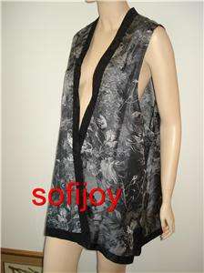 NWT eskandar 1 Tibetan waistcoat/vest/coat/top silver/gray/black silk 