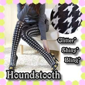 HOUNDSTOOTH SILVER Glitter Black Pantyhose/Tights  