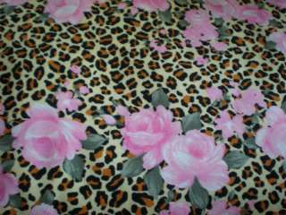 PINK ROSES ON ANIMAL PRINT COTTON KNIT FABRIC BROWN  