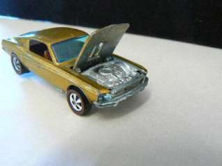 1967 Hot Wheels Redline Custom Mustang Metallic Gold Near Mint USA 