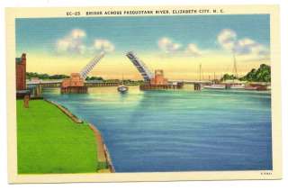 ELIZABETH CITY NC Pasquotank River Draw Bridge Open Vtg  