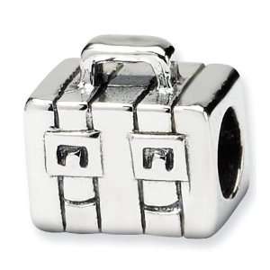  925 Sterling Silver 3/8 Kids Child Charm Suitcase Bead 