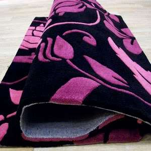 Modern Infinite Damask Pink & Black Rug 75x150cm Handmade Floral 