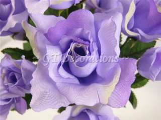 Artificial Silk Flower 12 Heads Lilac Rose w/ Bud Bush  