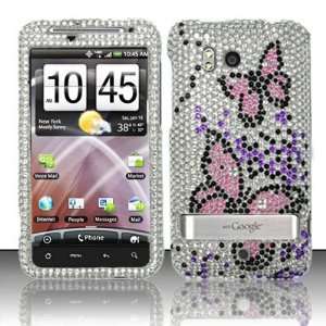  PINK BUTTERFLY Hard Plastic Rhinestone Bling Case for HTC 