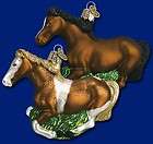 BROWN AND WHITE MUSTANG OLD WORLD CHRISTMAS WILD HORSE GLASS ORNAMENT 