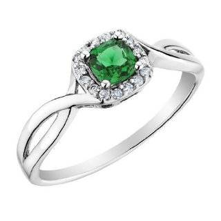  10k White Gold Genuine Diamond Emerald Ring   Size 6 