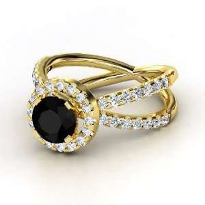   Ring, Round Black Onyx 14K Yellow Gold Ring with Diamond Jewelry