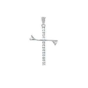  Sterling Silver Cross Pendant, Hand Set with Diamond Quality Cubic 