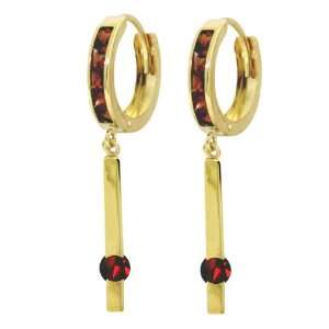   14k Gold Hoop Huggie Earrings with Genuine Dangling Garnets Jewelry