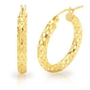   14k Yellow Gold Diamond Cut Pierced Tube Hoop Earrings Jewelry