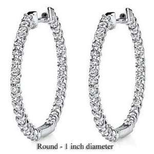 14k White Gold Round Diamond Ladies In and Out Hoop Earrings (1.60 