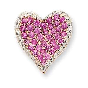 14k Rose Gold AA Diamond & Pink Sapphire Vintage Heart Pendant Diamond 