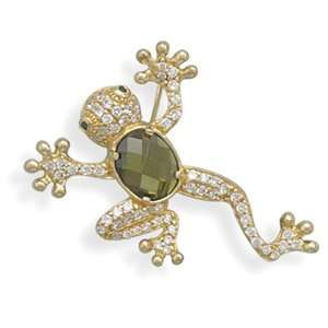 CleverSilvers 14 Karat Gold Plated Cz Frog Pin Jewelry 
