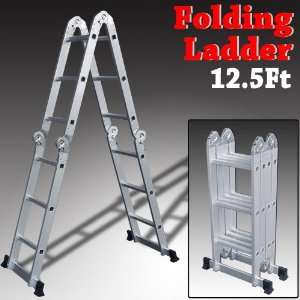   12.5Ft Multi Purpose Aluminum Folding Step Ladder Extension Foldable