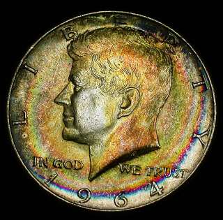 1964 Raw Rainbow Toned Kennedy Half Dollar N/R  