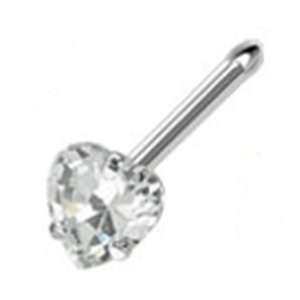   Steel Nose Ring Piercing Stud with Small Clear Gem Heart 20 Gauge