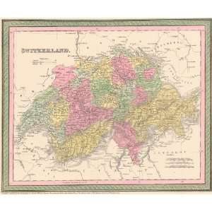  Mitchell 1850 Antique Map of Switzerland   $329 Kitchen 