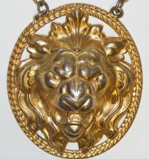 Large Vintage Napier Necklace Gold Tone Lion Head Pendant  