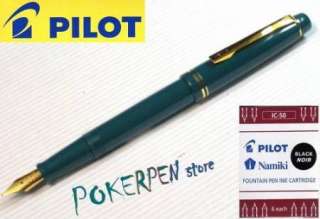 Pilot 22K Gold 78G Fountain pen Teal 3 cartridges F/M/B  