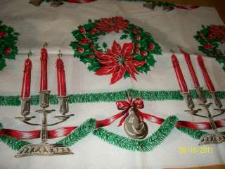 Vtg 60s Plastic Christmas Tablecloth 54 x 72 Candlelabra Wreaths in 