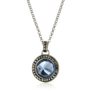   Jack Marcasite and Faceted Blue Spinel Adjustable Pendant Jewelry