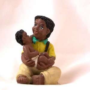  African American Tiny Figurine Man Holding Baby 