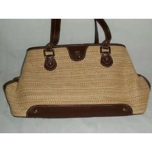  Etienne Aigner Golden Woven Straw & Leather Handbag Purse 